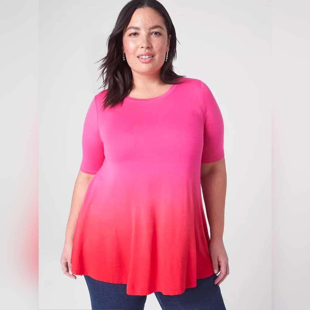 Lane Bryant Ombre Pink Mod Slub Swing Perfect Sleeve Straight-Hem Tee 26-28 NWT
